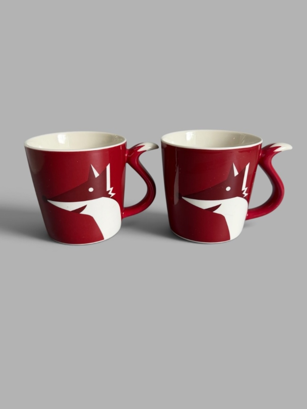 Starbucks 2012 Red Fox Tail Handle Holiday Mugs Set of 2 New Bone China 10oz